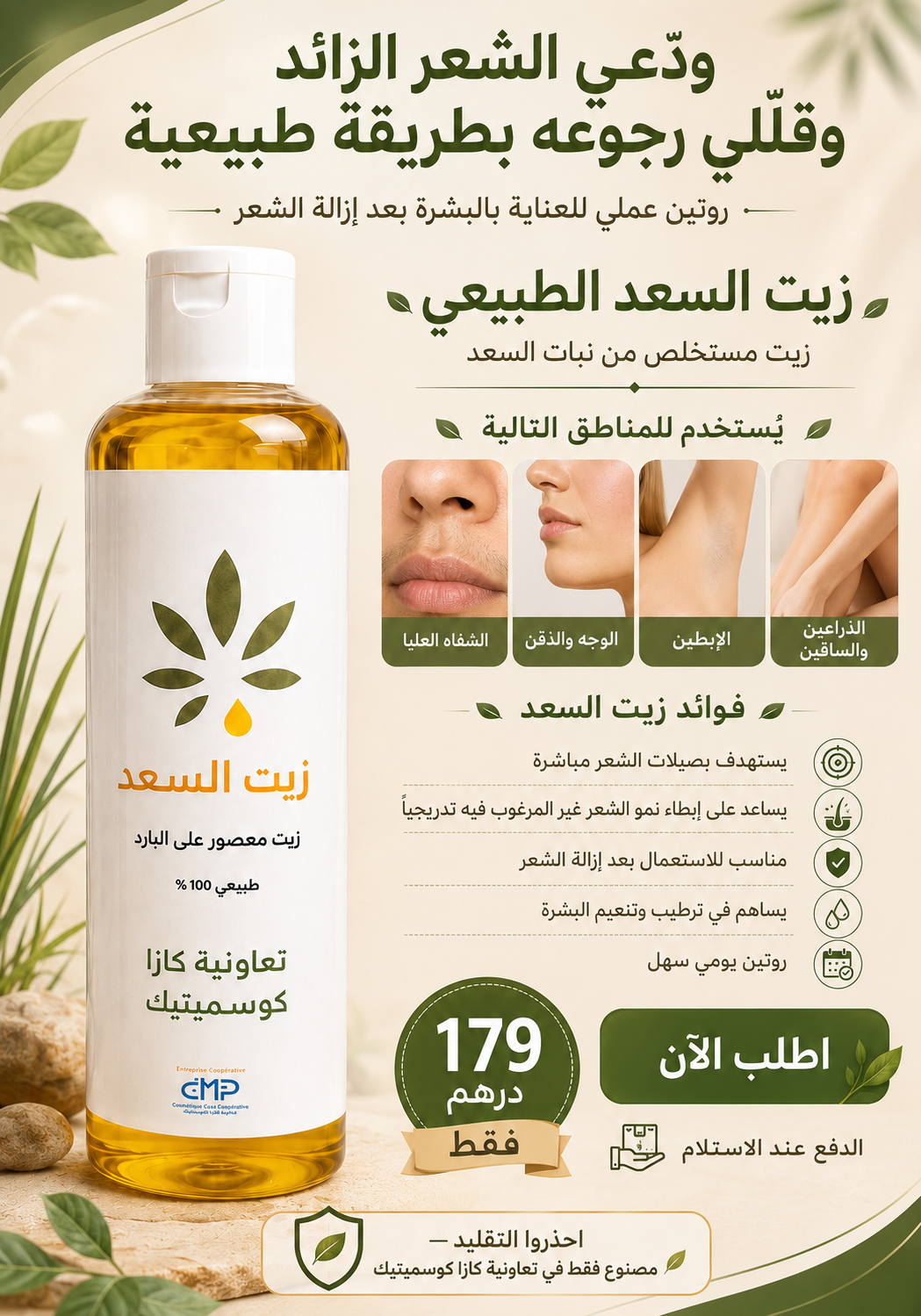 Coopérative Casa Cosmétique YA زيت السعد acne treatment bottle with dropper for clear skin.